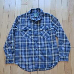 Woolrich Button Down Shirt Plaid Size Large Blue Double Breast Pockets